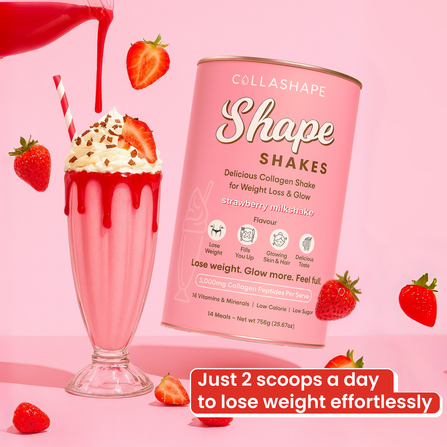 Strawberry Milkshake Collagen - Lose Weight & Glow
