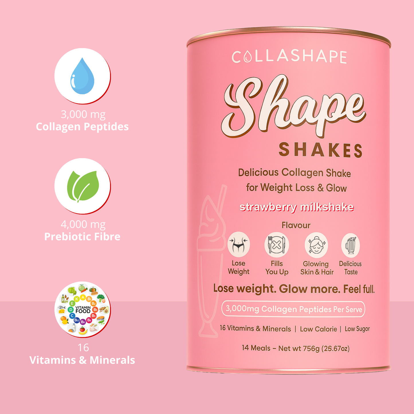 Strawberry Milkshake Collagen - Lose Weight & Glow