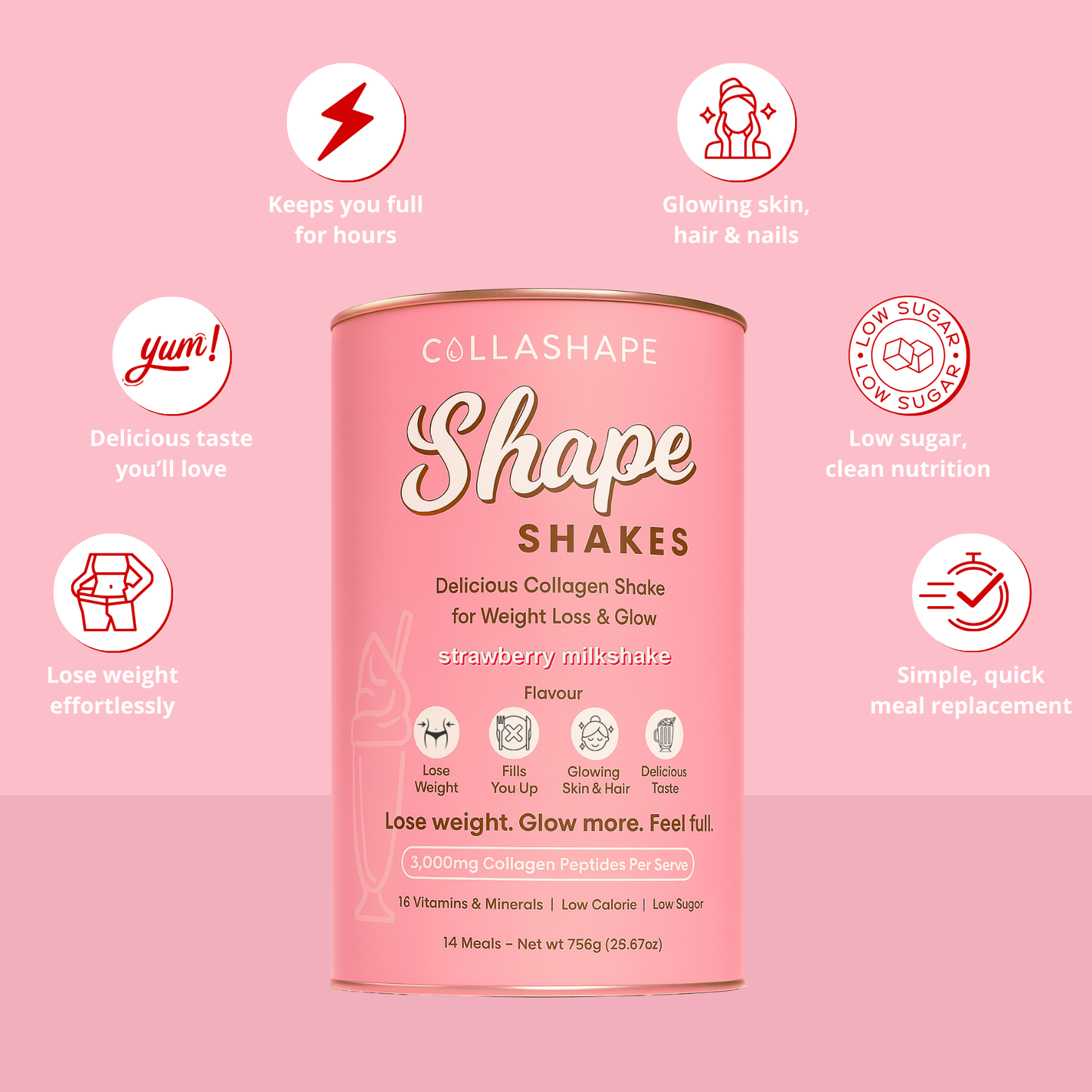 Strawberry Milkshake Collagen - Lose Weight & Glow